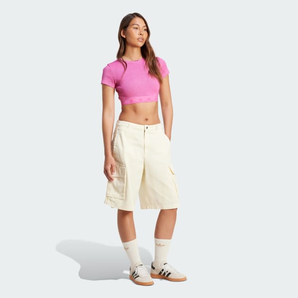 Branco Jorts cargo de sarja washed