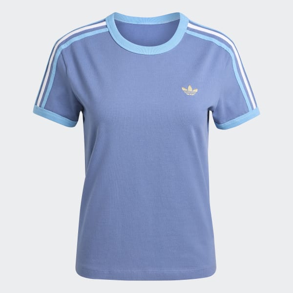 adidas 3-Stripes SLIM TEE - Blue | Free Shipping with adiClub