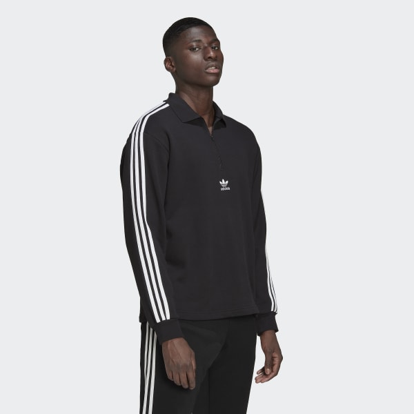 Preto Polo de Manga Comprida 3-Stripes Adicolor