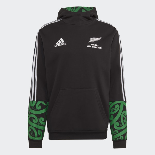 Czerń Maori All Blacks Rugby 3-Stripes Full-Zip Hoodie IE188