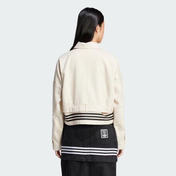 新品2XS adidasデニム2-IN-1 トラックトップ ホワイトJD5617