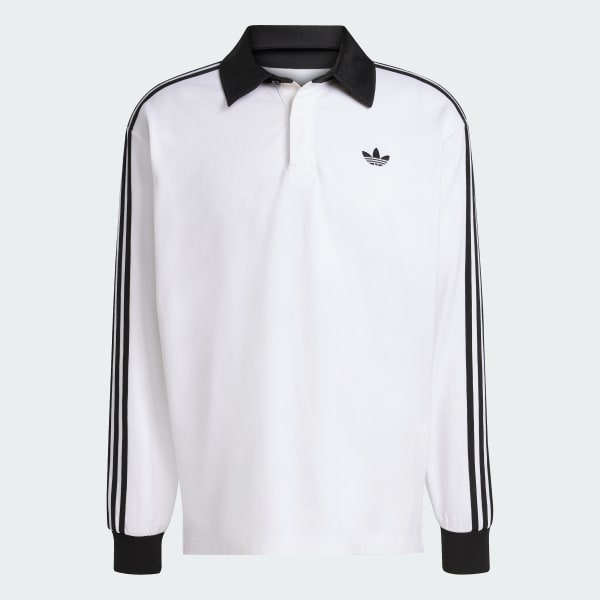 ホワイト スリーストライプス ラグビー 長袖ポロシャツ