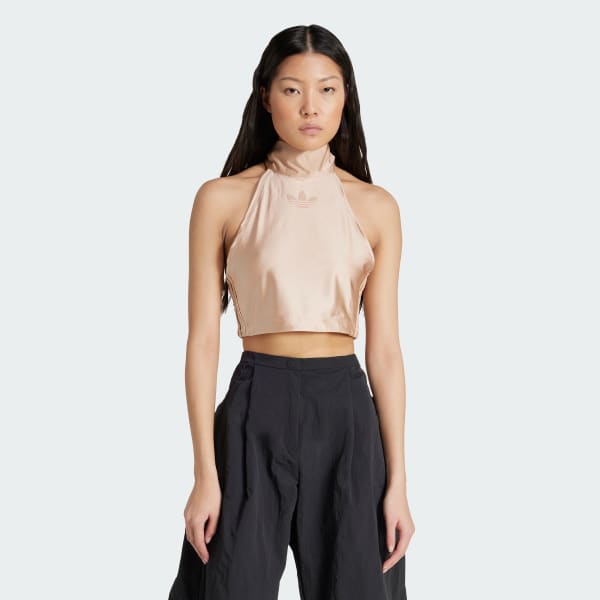 Beige Crop top col noué
