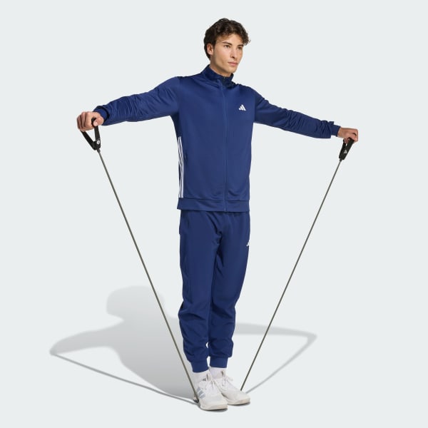 Blue WORKOUT ESSENTIALS ALL-SET 3-STRIPES KNIT TRACK TOP
