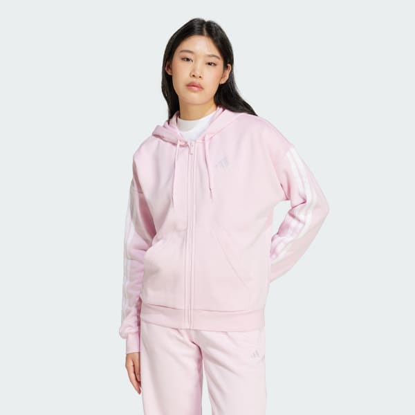 Pink Essentials 3-Stripes Full-Zip Fleece Hoodie