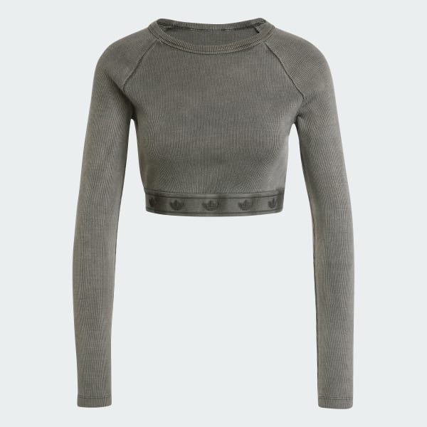 新品 adidas Ribbed Long Sleeve Crop Top - Black | Free Shipping トップス