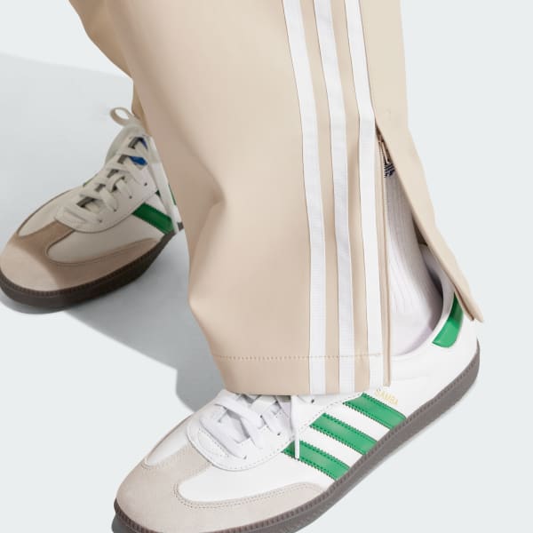 ★adidas★ FOU LEATHER 3S FIREBIRD TRACK PANTS BEIGE IZ4041 adidas Faux Leather Adicolor 3-Stripes Firebird Track Suit