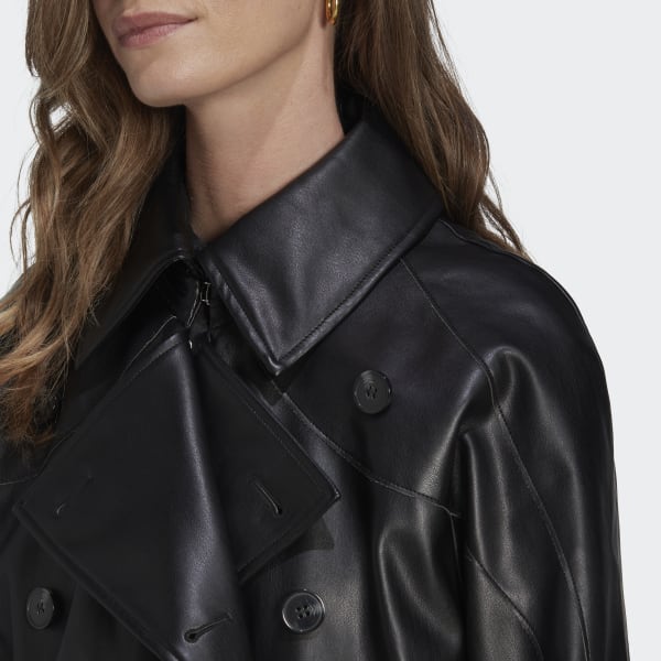 Black Centre Stage Faux Leather Trench Coat