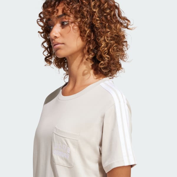 adidas Lounge Soft-Side Pocket Graphic Tee - Beige | Free