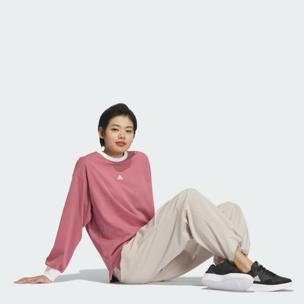 ピンク ワーディング ルーズフィット シングルジャージー 長袖Tシャツ