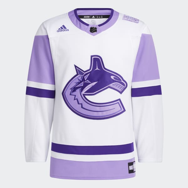 adidas Vancouver Canucks White/Purple Hockey Fights Cancer Primegreen  Authentic Blank Practice Jersey