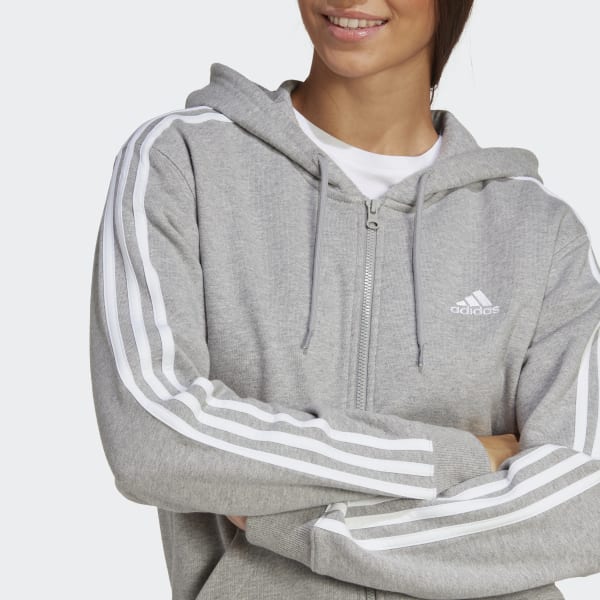 Siva Mikina s kapucňou Essentials 3-Stripes French Terry Regular Full-Zip