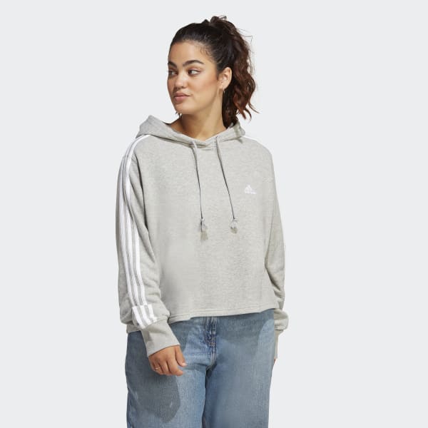 French Crop Hoodie Canada adidas Terry Grey - 3-Stripes Essentials adidas Size) | (Plus