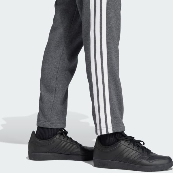 adidas Essentials 3-Stripes Open Hem Fleece Pants - Grey