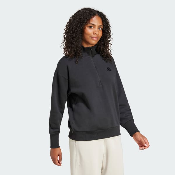 在庫処分 半額 ALL adidas SZN Black - Sweatshirt Quarter-Zip Loose Fleece 模型製作用品