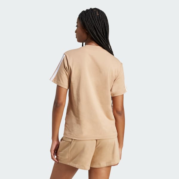 Castanho T-shirt de Algodão 3-Stripes Essentials