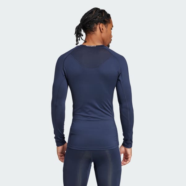 modrá Tričko TECHFIT Compression Training 3-Stripes Long Sleeve