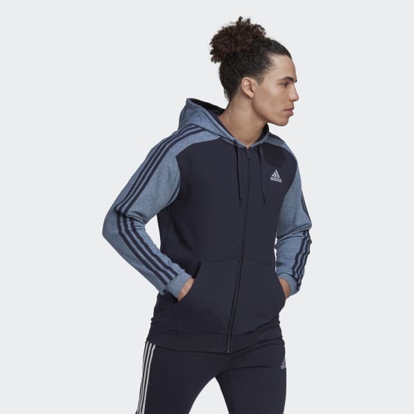 Full-Zip Hoodie Mélange Blue - French Lifestyle adidas Terry | US Men\'s | adidas Essentials