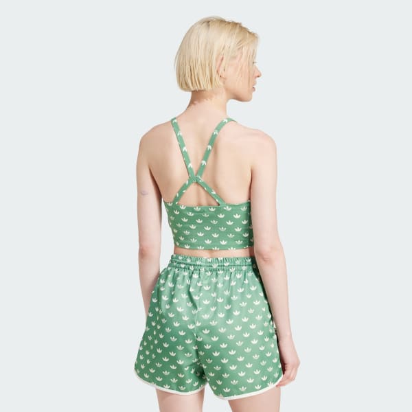 สีเขียว เสื้อครอปลายโมโนแกรม 3-Stripes