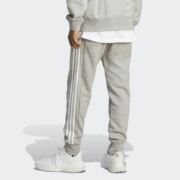 Szary Essentials French Terry Tapered Cuff 3-Stripes Pants