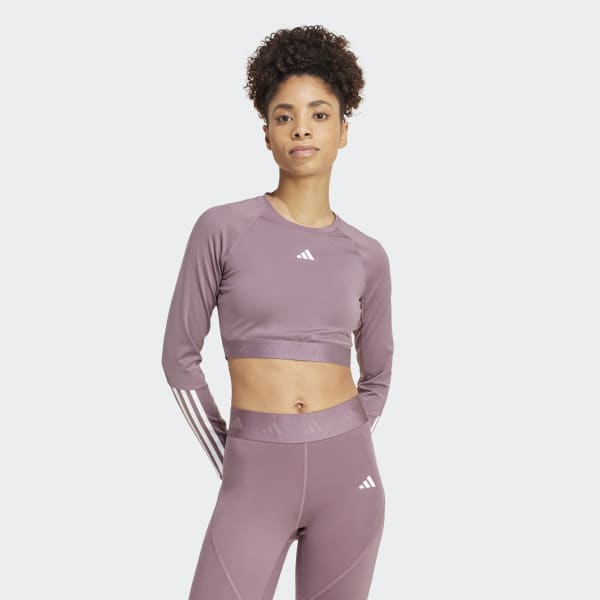 adidas Hyperglam Training Cropped Long Sleeve Tee - Purple | Free