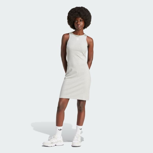 Cinza Vestido Regata Canelado Essentials