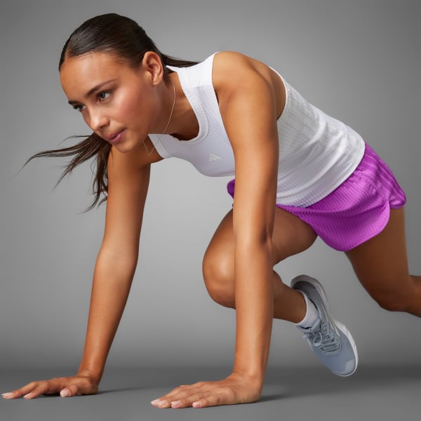 สีขาว เสื้อกล้ามรัดรูปผ้าริบ All Gym Seasonal Tonal 3-Stripes