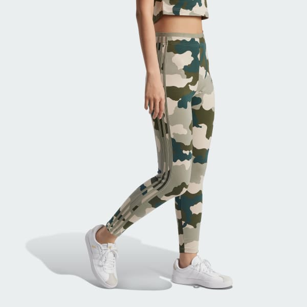 Green Essentials 3-Stripes Camo Print 7/8 Length Leggings