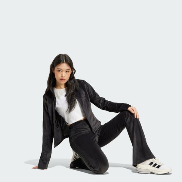 Đen Quần Legging Ống Loe Vải Nhung Co Giãn 3 Sọc Tiro Cut