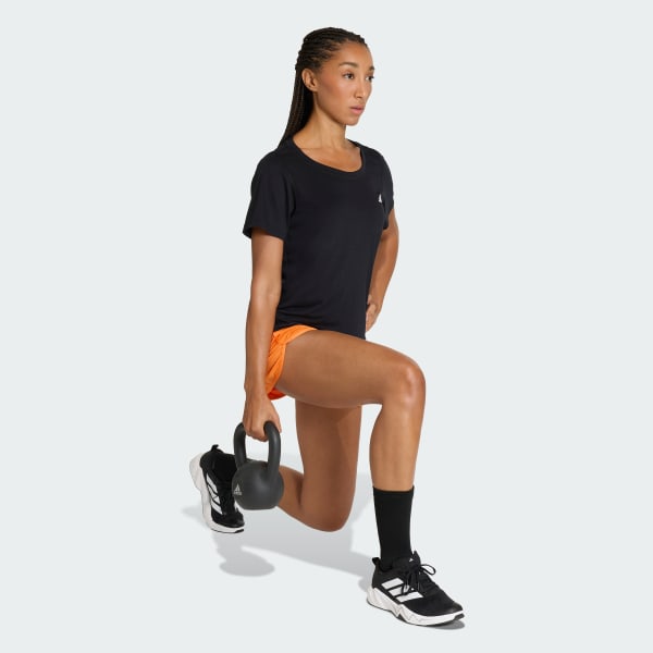 Preto T-shirt de exercício Essentials com gola em U