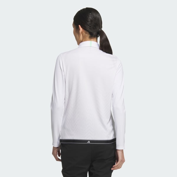 White Jacquard Polo Long Sleeve