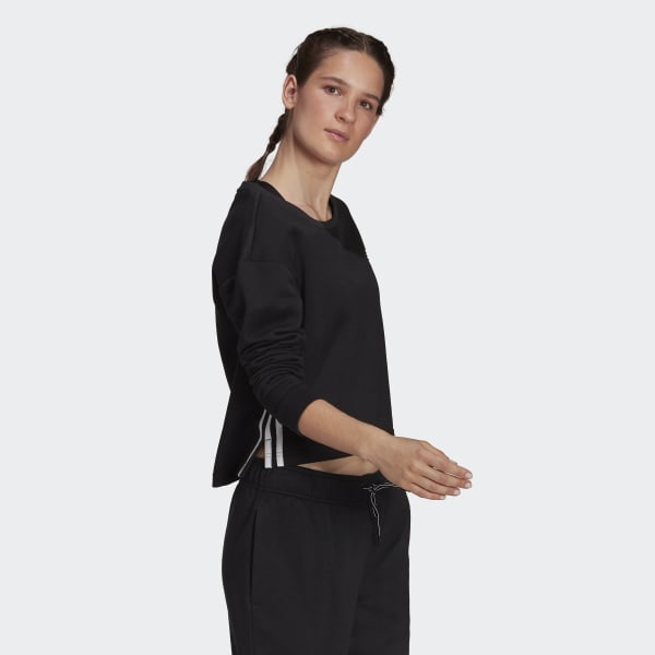 noir Sweat-shirt Primegreen Essentials Comfort Fleece Loose Cropped 3-Stripes KML05