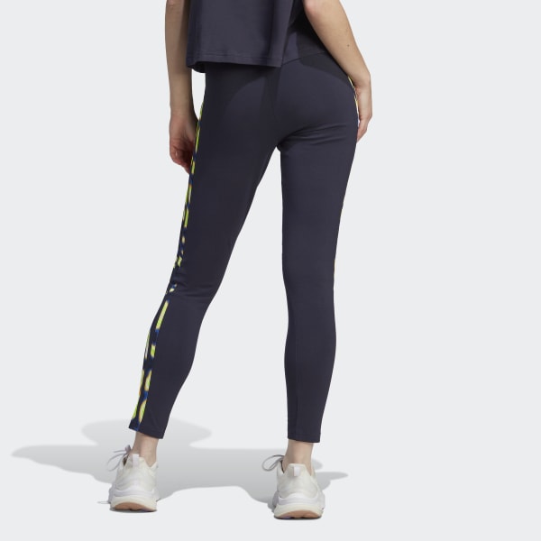 adidas Vibrant Print 3-Stripes Cotton Leggings - Blue, Women's Lifestyle
