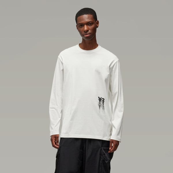 【ADIDAS】V-neck long sleeve shirt - white / JC8154 adidas Y-3 Graphic Long Sleeve Tee - White | Free Shipping