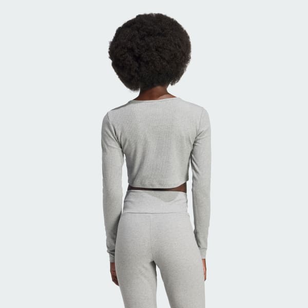 Grey Essentials Ribbed Crop Long Sleeve Tee