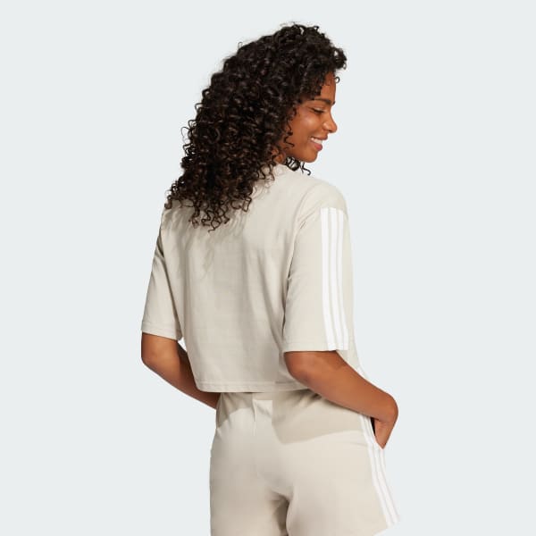 Beige Camiseta Essentials 3 Rayas Algodón Holgada