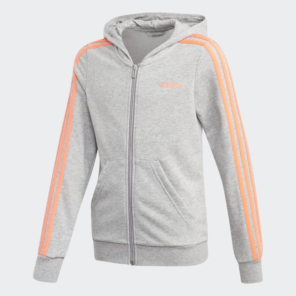 adidas Essentials 3 Streifen Kapuzenjacke Grau | adidas adidas Mädchen Essentials 3 Streifen Kapuzenjacke: