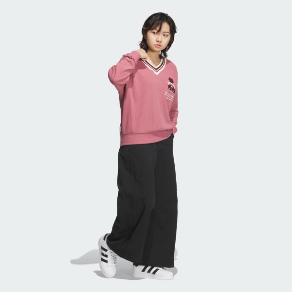 Hong Áo Sweatshirt Cổ Chữ V Collegiate