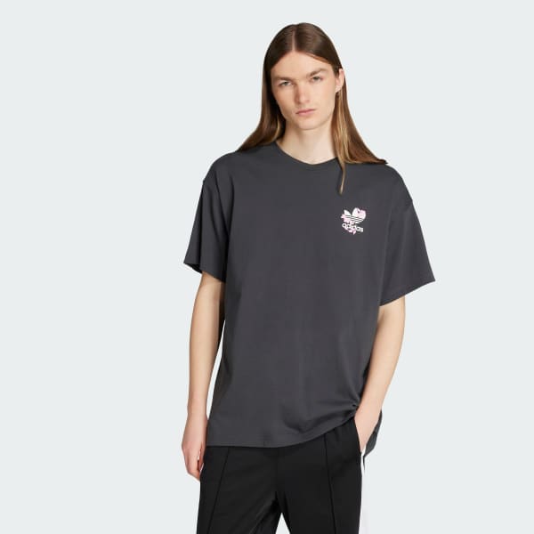 adidas Koszulka Florals Logo Oversized - Szary | adidas Poland