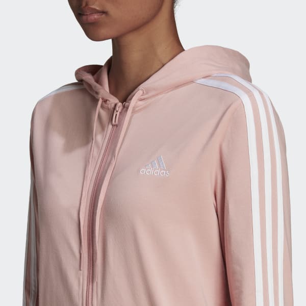 adidas Essentials 3-Stripes Full-Zip Hoodie - Pink | women 