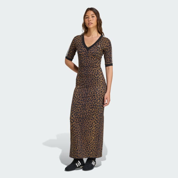 Multicolore Robe maxi col en V léopard
