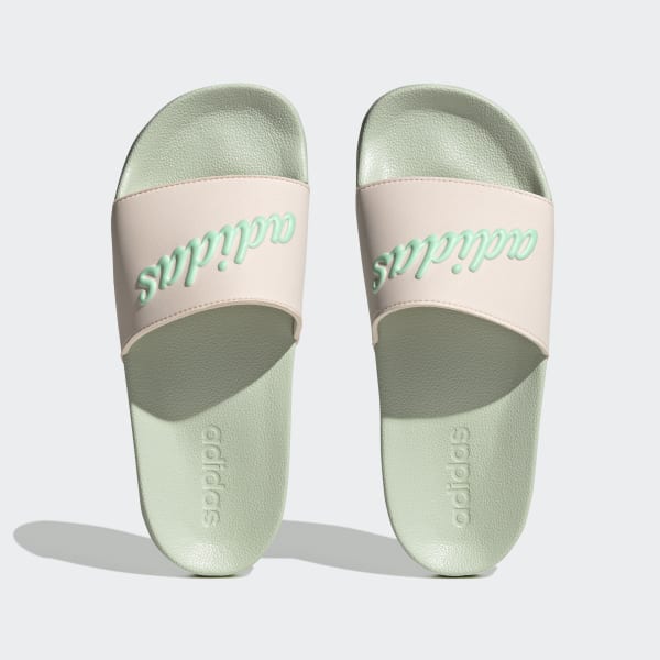 Pink and green adidas slides sale