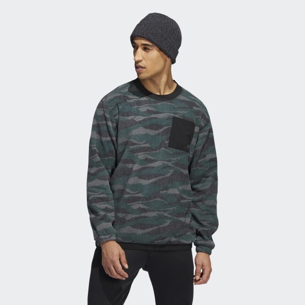 Black Texture-Print Crew Sweatshirt