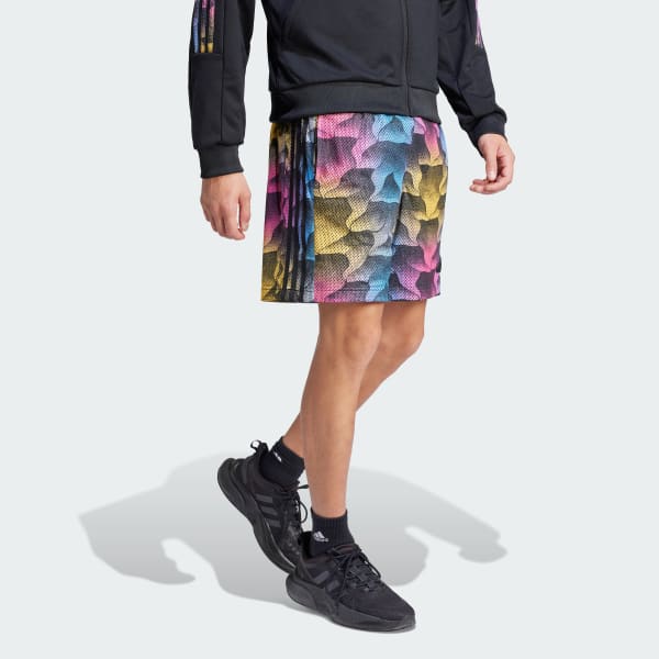 Negro Shorts de Malla Tiro Estampados