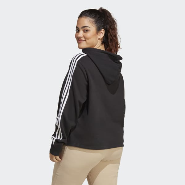 Black Essentials 3-Stripes French Terry Crop Hoodie (Plus Size)