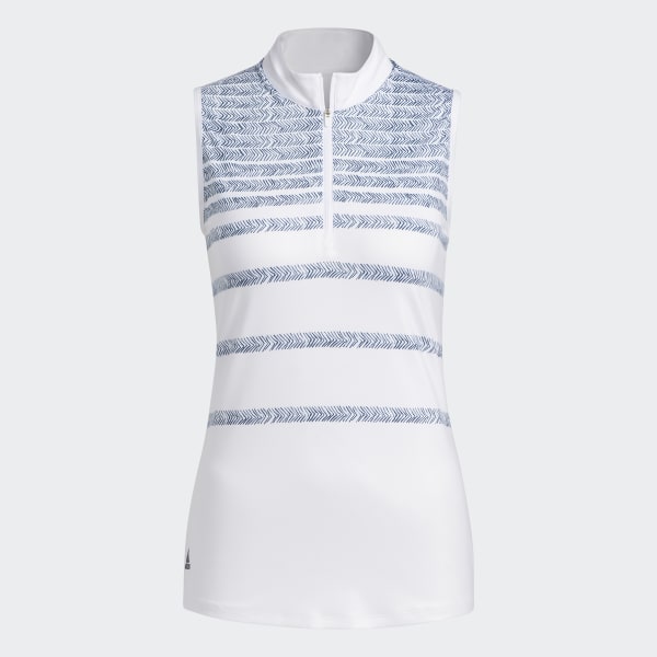 Blue Herringbone Stripe Sleeveless Polo Shirt