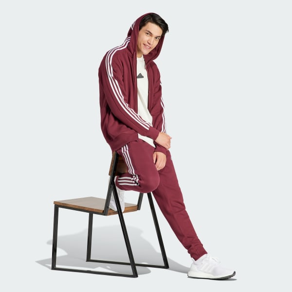 Burgundy Essentials French Terry Tapered Cuff 3-Stripes Joggers