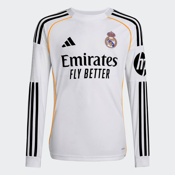 White Real Madrid 25/26 Long Sleeve Home Jersey Kids
