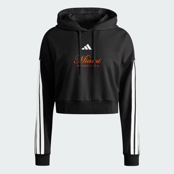 adidas Miami Hurricanes Essentials 3-Stripes Crop Hoodie - Black