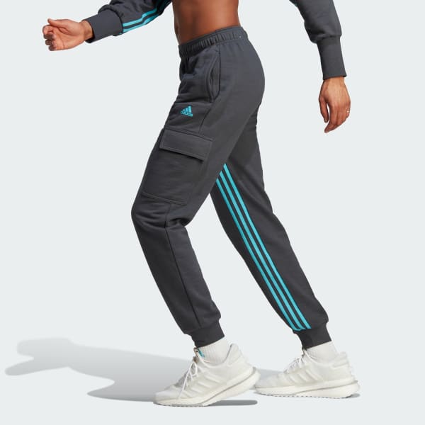 Gris Pants Cargo Dance Corte Alto 3 Franjas Puños Ajustados